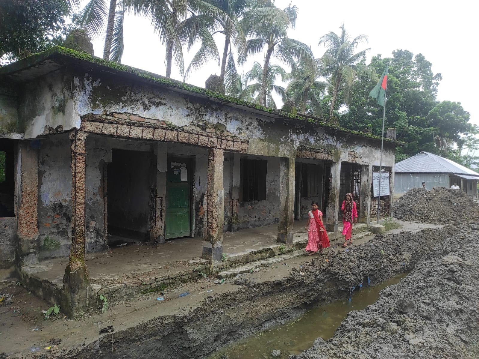 গলাচিপায় ঘেরের পানি সরাতে স্কুলের মাঠ ও রাস্তা কেটে ফেললেন ইউপি সদস্য